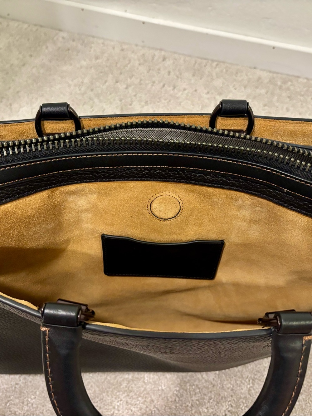Coach Black Pebbled Leather Brief Tote with Logo Tag - Picture 9 of 9